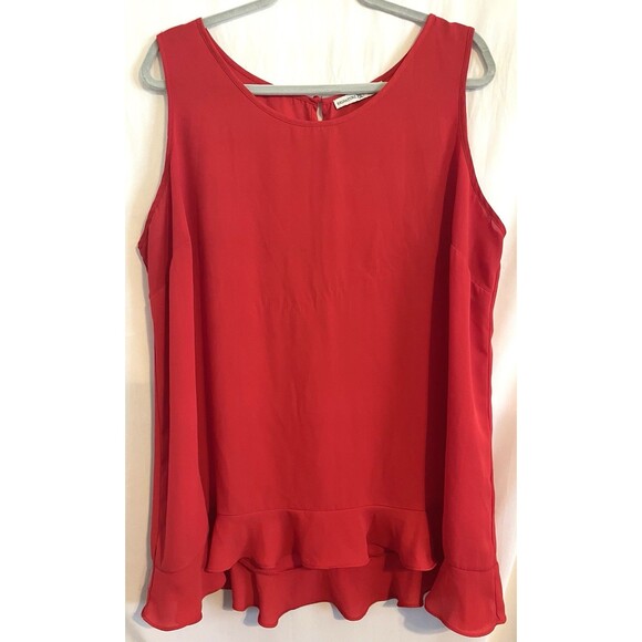 Signature Collection Tops - Signature Collection Shirt Sleeveless Hi-low Ruffle Hem Red Blouse Women’s 1X